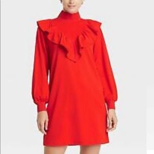 Who what wear women sheath dress ruffles at front full sleeves & pockets size M